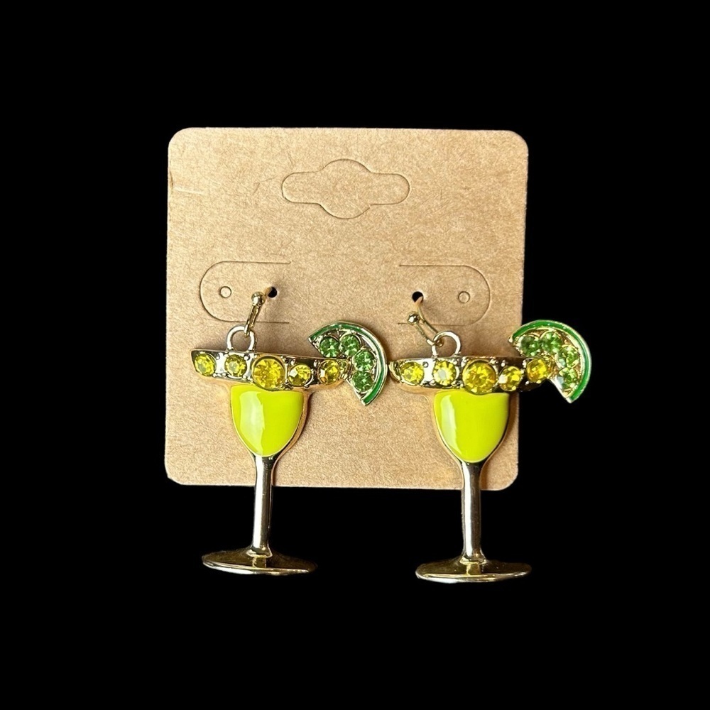 Margarita Earrings with a Slice Of Lime on Fish Hook Piercings for Tropical Fun!